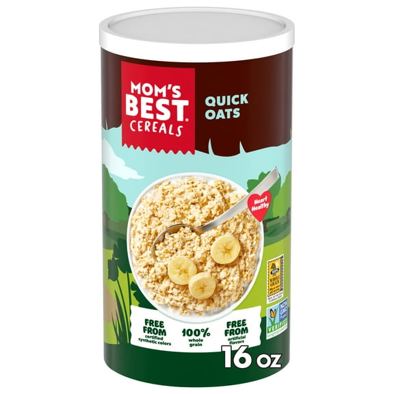 Mom's Best Quick Whole Grain Oats, Quick Rolled Oats, Hearty 16 oz Tube