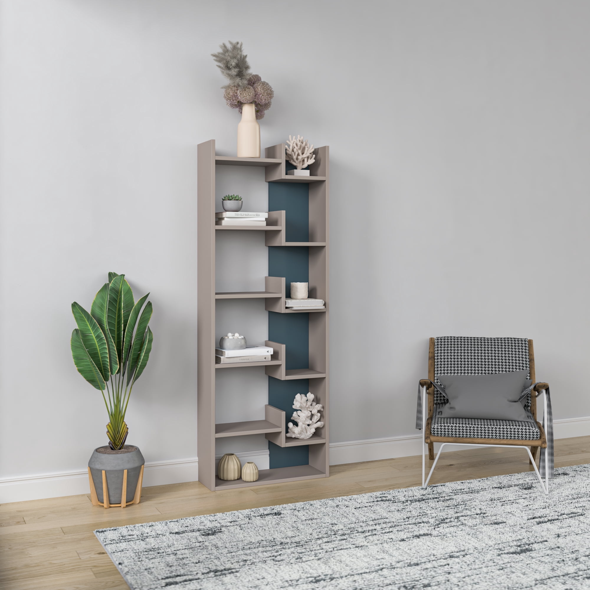 Ada Home Decor Bonaparte Multiple Tier Open Shelf Modern Bookcase, Light Mocha/Turquoise