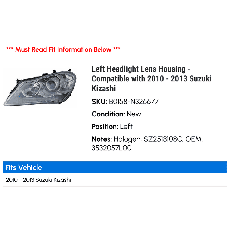 Left Headlight Lens Housing - Compatible with 2010 - 2013