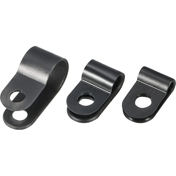 R Type Nylon Cable Clip Clamp Kit Fit Cable Dia 10.4mm, 5mm and 3.1mm for Wire Management Black 200 Set