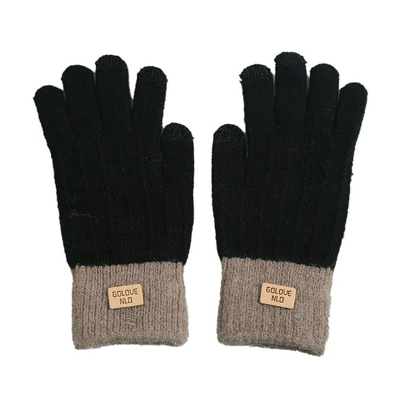 harmtty Contrasting Color Gloves Winter Gloves Knitted Thick Warm Color Matching Anti slip Elastic Soft Plush 1 Pair Unisex Black
