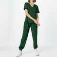 thumbnail image 2 of MLQIDK Womens Scrub Sets Plus Size Medical Scrub Sets Stretchy V-Neck Scrub Tops and Pants Nursing Top Scrub Joggers with Pockets Dark Green XL, 2 of 9