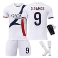 thumbnail image 4 of 2024-2025 Paris jersey No. 7 Mbappe No. 19 Li Gangren No. 10 Dembele No. 9 Ramos football uniform set for kids {HONGDE} Size 10 socks, 4 of 5
