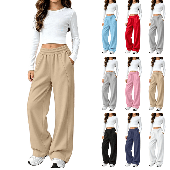 Girls Baggy Sweatpants Thickened Fleece Lined Elastic Waist Wide Leg Workout Pants Winter Warm Cozy Athletic Joggers Pants 5-15 Years