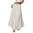 thumbnail image 4 of Pleated Skirts for Women Trendy Ruffle High Waisted Maxi Skirt Tiered Layered Smock Drawstring A Line Flowy Skirt White XL, 4 of 6