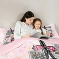thumbnail image 5 of Castle Fairy Paris Eiffel Tower Full Size Comforter Sets 3-Piece for Girls,Valentine's Day Floral Rose Bedding Comforter Set,Romantic Gradient Marble Lightweight Bedding Sets,Lightweight Room Decor, 5 of 8