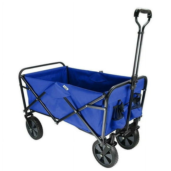 Collapsible Folding Wagon Beach Outdoor Wagon Utility Garden Shopping Cart, Blue