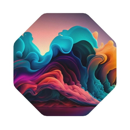 

Matuu Colorful Surreal Landscape for Cup Coasters Set of 6 Leather Coasters Desk Coasters for Office Measures 4” x 4” Octagon