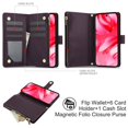 thumbnail image 4 of Decase for Google Pixel 9A Wallet Phone Case with Crossbody Lanyard Strap&Wrist Strip,Shockproof Stylish Zipper Pockets Case with Card Slots+Cash Slots,PU Leather Folio Book Design,Darkpurple, 4 of 9