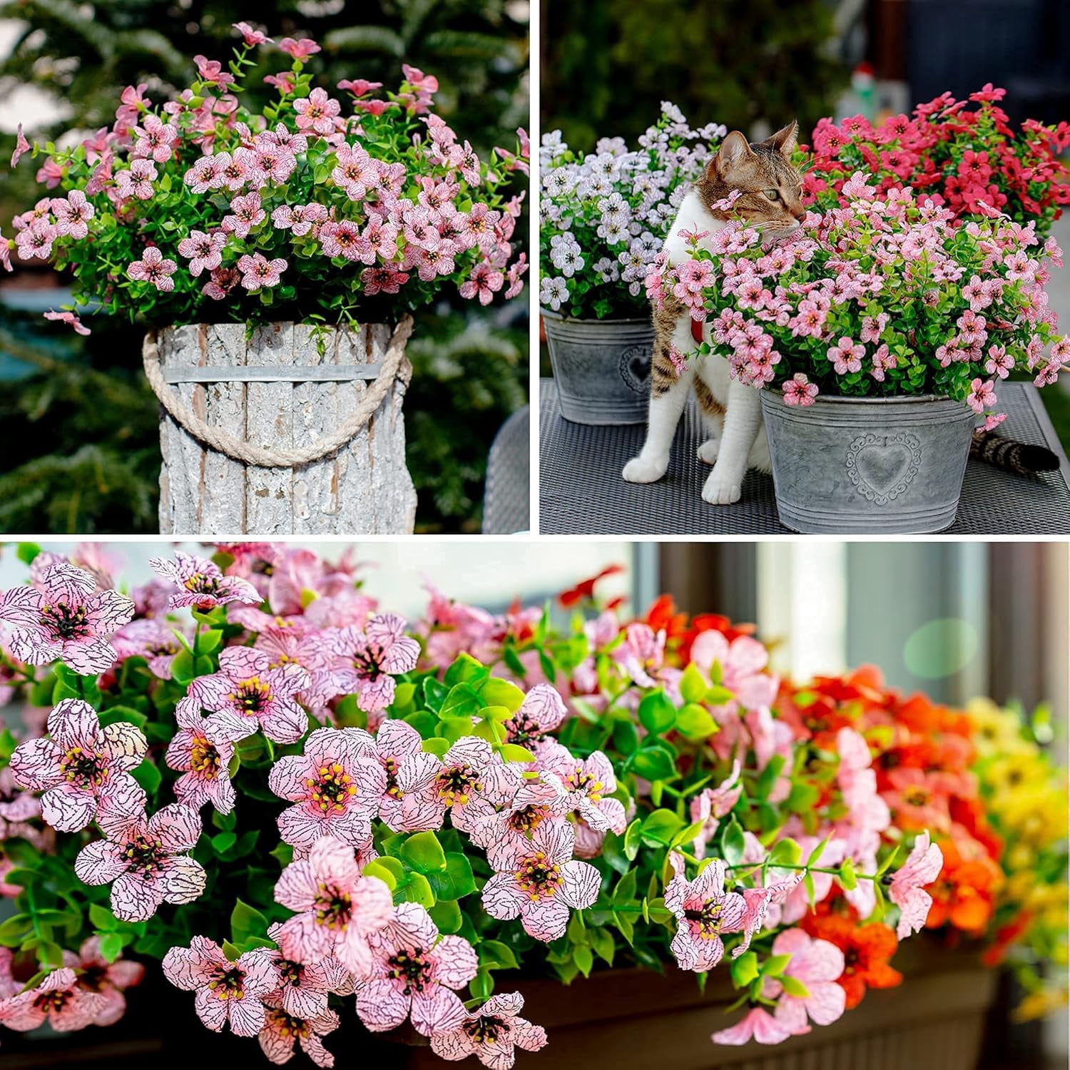 Artificial Flowers for Outdoors, 12 Bundles Artificial Plants & Flowers Outdoor, UV Resistant Faux Flowers Outdoor Fake Flowers for Outside Porch Window Box Decoration