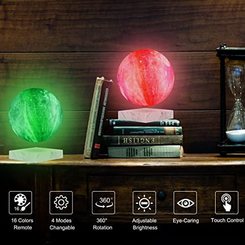 VGAzer Floating Galaxy Moon Lamp with 16 LED Colors, Levitating Galaxy Night Light , Multi-color Rotating Table Lamp Touch Control , 3D Printed Desk Moon Light Decor