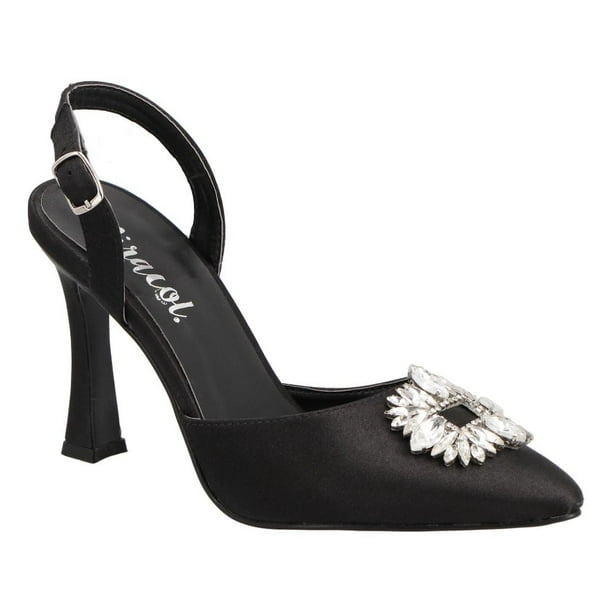 Zapatillas Mujer Satín Hebilla Cristales Miracol Destalonadas