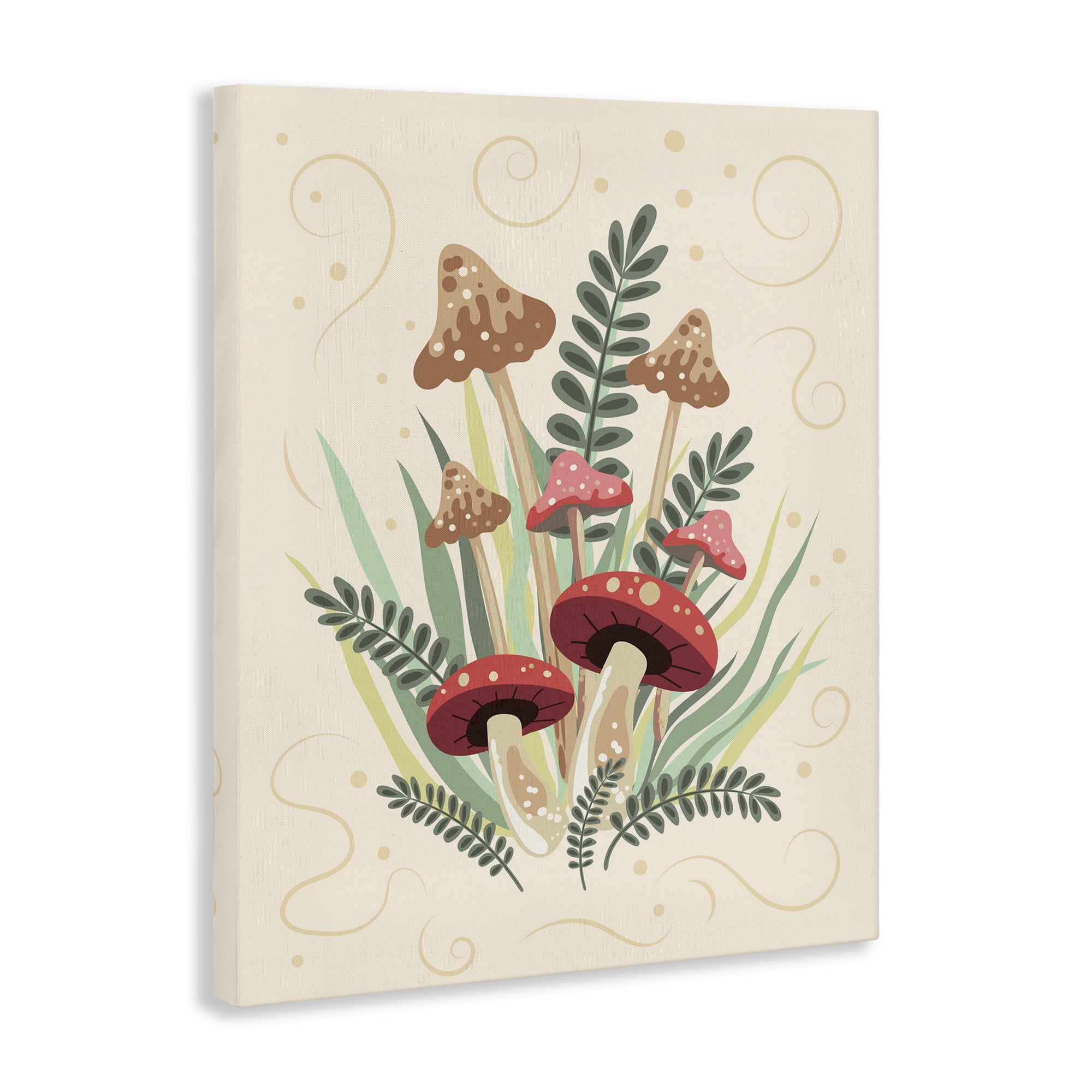 Stupell Industries Mushrooms & Swirl Pattern Botanical & Floral Painting Gallery Wrapped Canvas Art Print Wall Art, 36 x 48