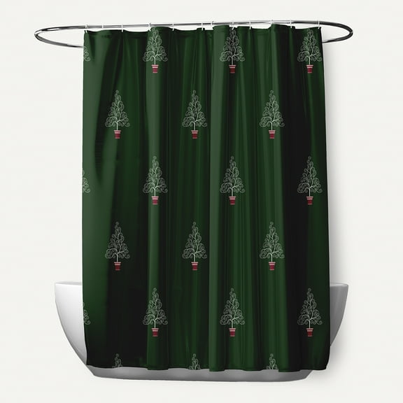 Simply Daisy 70" W x 73" H Filigree Forrest Geometric Print Polyester Shower Curtain, Green