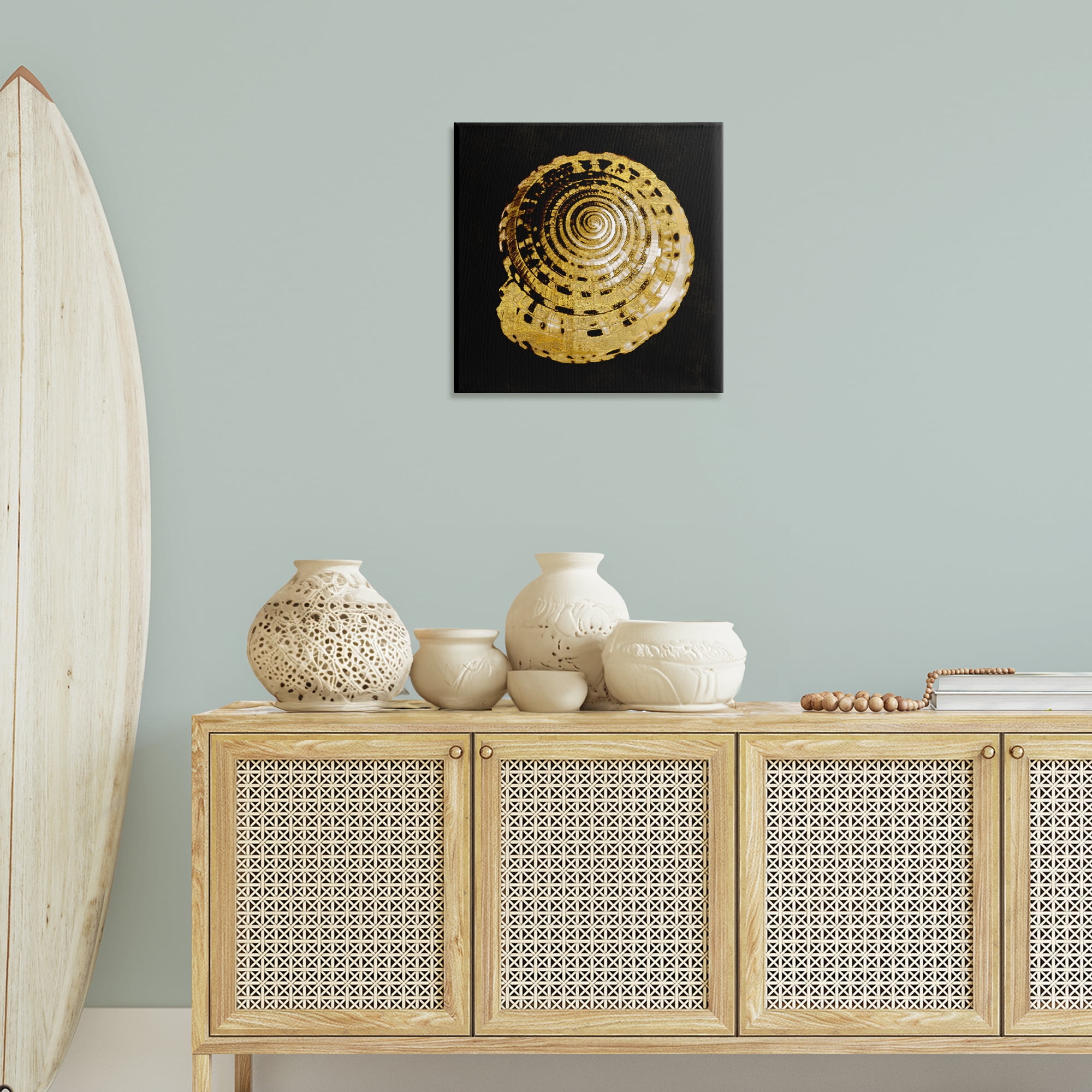 Stupell Industries Gold Spiral Shell Nautical & Beach Painting Wrapped Canvas Art Print Wall Art, 24 x 24