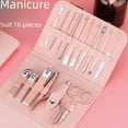 thumbnail image 1 of Juego de cortaúñas de acero inoxidable de 18 piezas, herramientas para manicura y pedicura, cortaúñas marrón, bolsa plegable, 1 of 3