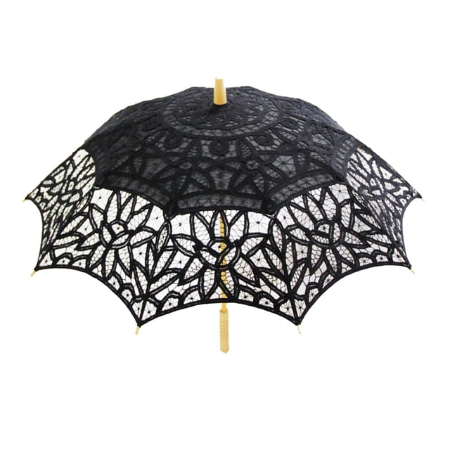Paraguas bordado con encaje de 96,5 cm (38 pulgadas) para cosplay Negro