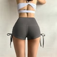 thumbnail image 2 of Lenpel Workout Shorts for Women High Waisted Butt Lifting Side Drawstring Ruched Booty Shorts Athletic Running Shorts, 2 of 7