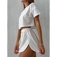 thumbnail image 4 of Conjunto de top corto y pantalones cortos lisos para mujer, atuendo holgado, traje informal, ropa de verano, conjunto de 2 piezas, 2024, 4 of 5