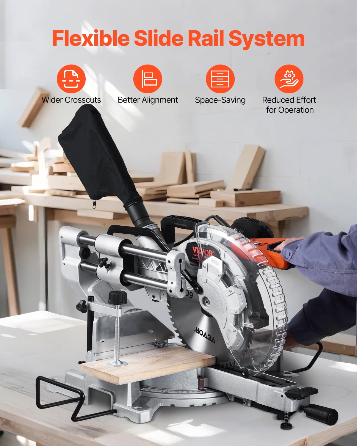 VEVOR Sliding Compound Miter Saw, 12-Inch Blade, 15 Amp Motor, 60-Tooth, Corded Double Bevel Sliding Miter Saw, LED Precision Alignment, Angle Adjustable, for Wood, Composite Decking, Laminates
