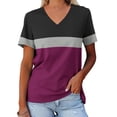 thumbnail image 2 of Yuyuzo T-Shirts pour Femmes Manches Courtes Décontractés Col en V Tops d'Été Color Block Tees Amples, 2 of 4
