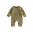 thumbnail image 1 of xiaxaixu Baby Boys Waffle Rompers Solid Color Buttons Crew Neck Long Sleeve Infant Jumpsuits Fall Toddler Clothes Bodysuits, 1 of 8