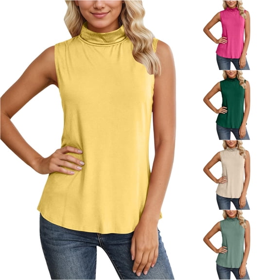 Gunia Plus Size Summer Tank Tops For Women Ribbed High Neck Sleeveless Stretch Soft Comfort Fit Casual Wear Solid Color Basic Shirt Womens Camisole Tank Tops Yellow