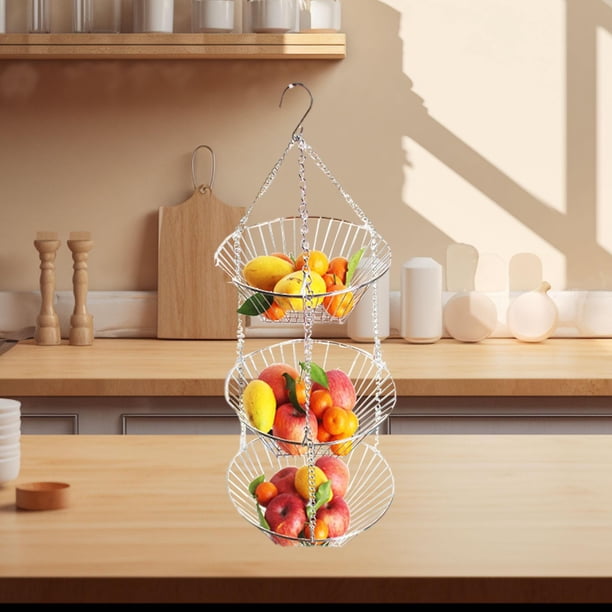 Cesta colgante de frutas y verduras de 3 niveles, soporte para frutas y verduras, estante organizador de almacenamiento, cesta organizadora colgante, Embalaje en bolsa