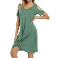 thumbnail image 2 of Women's Twist Knot T Shirt Dress Casual V Neck Cold Shoulder Knee Length Tunic Dresses, 2 of 7