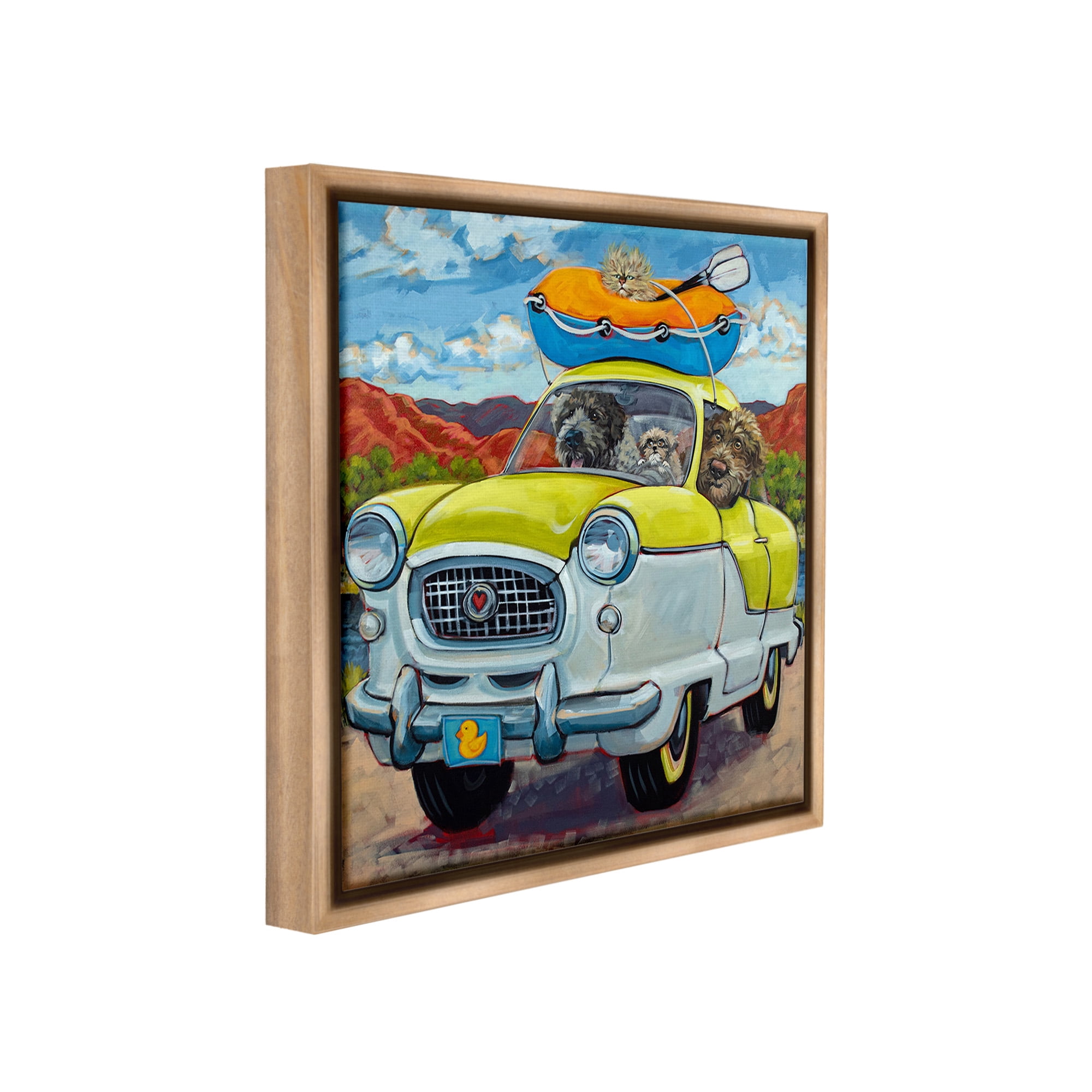 Stupell Industries Vacation Dogs in Car Animals & Insects Painting Brown Floater Framed Canvas Art Print Wall Art, 25 x 25