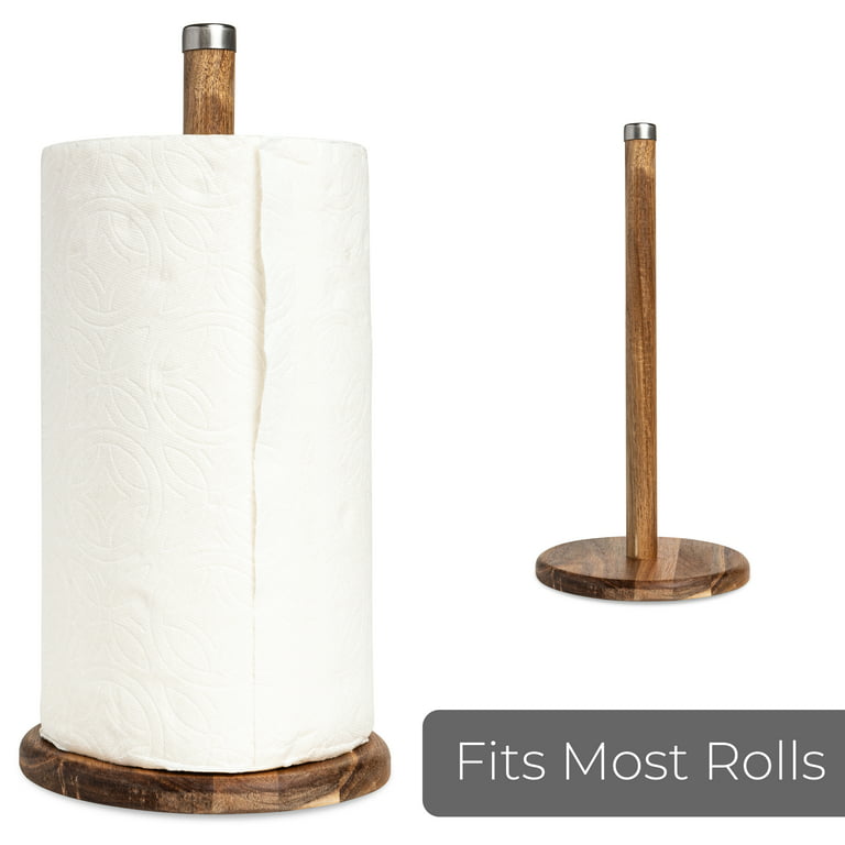 Smart Design Portable Paper Towel Holder - Fits Standard Size Paper Towels  - Acacia Wood