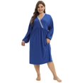 thumbnail image 2 of Xmarks Plus Size Maternity Nursing Nightgown Womens Long Sleeve V-Neck Breastfeeding Sleep Dress Long Gown for Pregnant Blue XL, 2 of 6