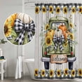 thumbnail image 5 of Green Truck Fall Shower Curtain, Waterproof Shower Curtains for Bathroom, Pumpkins Thanksgiving Botanical Floral Wooden Washable Fabric Bathtub Curtain Set Bath Decor with 12 Hooks Stall 36"x72", 5 of 8