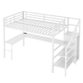 thumbnail image 6 of Loft Bed with Stairs and Wardrobe, Full Size Metal Loft Beds Frame with L-Shape Desk and LED Lights, Loft Bed Full with USB Charging Station, Gaming Loft Bed No Box Spring Needed-White, 6 of 10