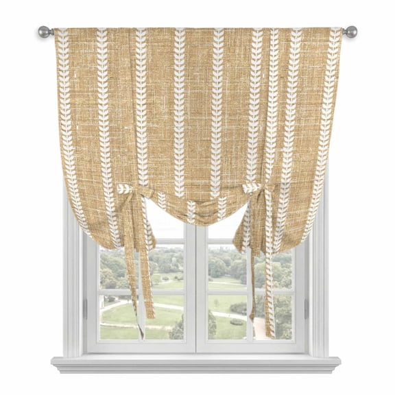 Vintage Tan Striped Balloon Curtains for Windows, Bedroom Curtains 54 Inch Length, Rustic Minimalist Vertical Stripes Tie Up Curtains Panels Thermal Insulated Bathroom Curtains Window 42"x54"