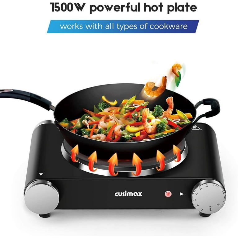 Cusimax Hot Plate Electric Burner Single Burner Cast Iron Hot Plates for Cooking Portable Burner 1500W with Adjustable Temperature Control Stainless