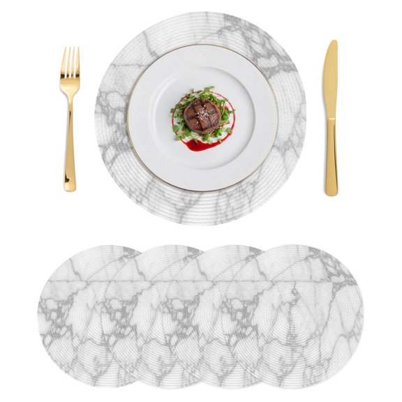 Round Placemats White Grey Marble 15 inch Set of 4 Table Mats for Dining Table Modern Abstract Art Heat Resistant Non-Slip Kitchen & Home Decorative Place Mat Set