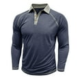 thumbnail image 4 of MIXUE Polo Shirts For Men Summer Solid Color Lapel Button Down Long Sleeve Casual Comfortable Breathable Daily-Wear,Blue,XL, 4 of 7