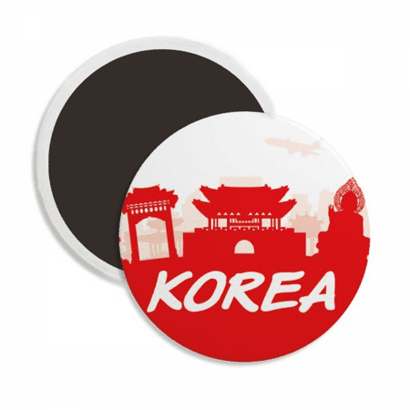 

Red Outline Landmark Korea Round Ceracs Fridge Magnet Keepsake Decoration