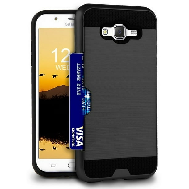 pobreza Árbol genealógico Prescribir Case for Galaxy J7 2015, Black Credit Card Wallet Slot Hybrid Hard Cover for  Samsung Galaxy J7 (2015 model) SM-J700 - Walmart.com