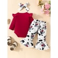 thumbnail image 3 of Suealasg Toddler Baby Girls Fall Outfit 3M 6M 9M 12M 18M Infant Long Sleeve Letters Print Romper +Cow Print Flare Pants +Headband 3PCS Spring Western Clothing Set, 3 of 9