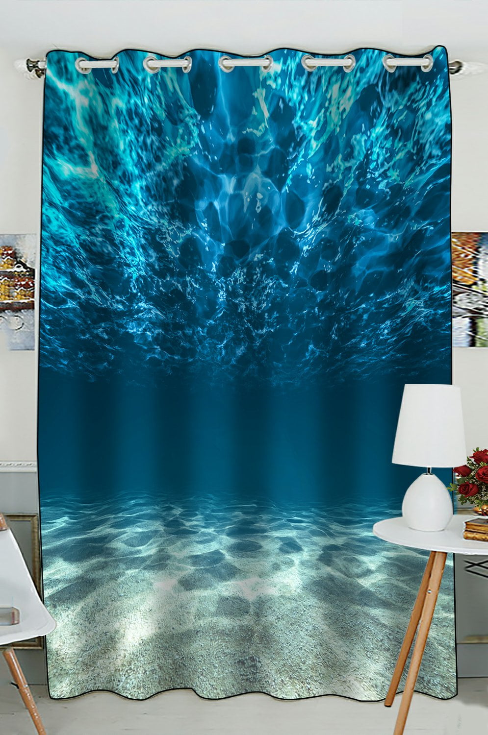 Phfzk Underwater Window Curtain, Bright Gravelly Bottom And Wavy Surface Tropical Seascape Ocean