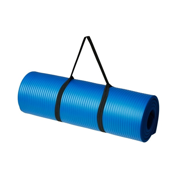 Tapete de yoga extragrueso de 188 x 61 x 1.3 cm con correa de transporte, color azul