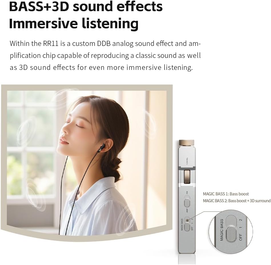 FiiO RR11 Portable HiFi FM Stereo Radio Receiver with Analog PVR Tuning, BASS+3D Sound Effects, 64MHz-108MHz (Titanium Gold)