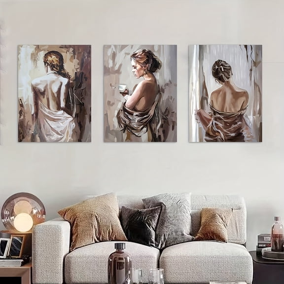 2D Flat, 2D Flat 3pcs Framed Canvas, Scandinavian Canvas Print Poster, Naked Woman Canvas Wall Art Painting, Artwork Wall Painting for Living Room Bedroom Bathroom Office Corridor Wall Decoration, F