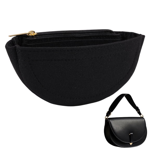 Mini Half Round Felt Purse Organizer Insert Small Handbag Purse Organizer Tote with Zipper for Women Item Storage Black 7.5x3.3x1.8 inch DIY