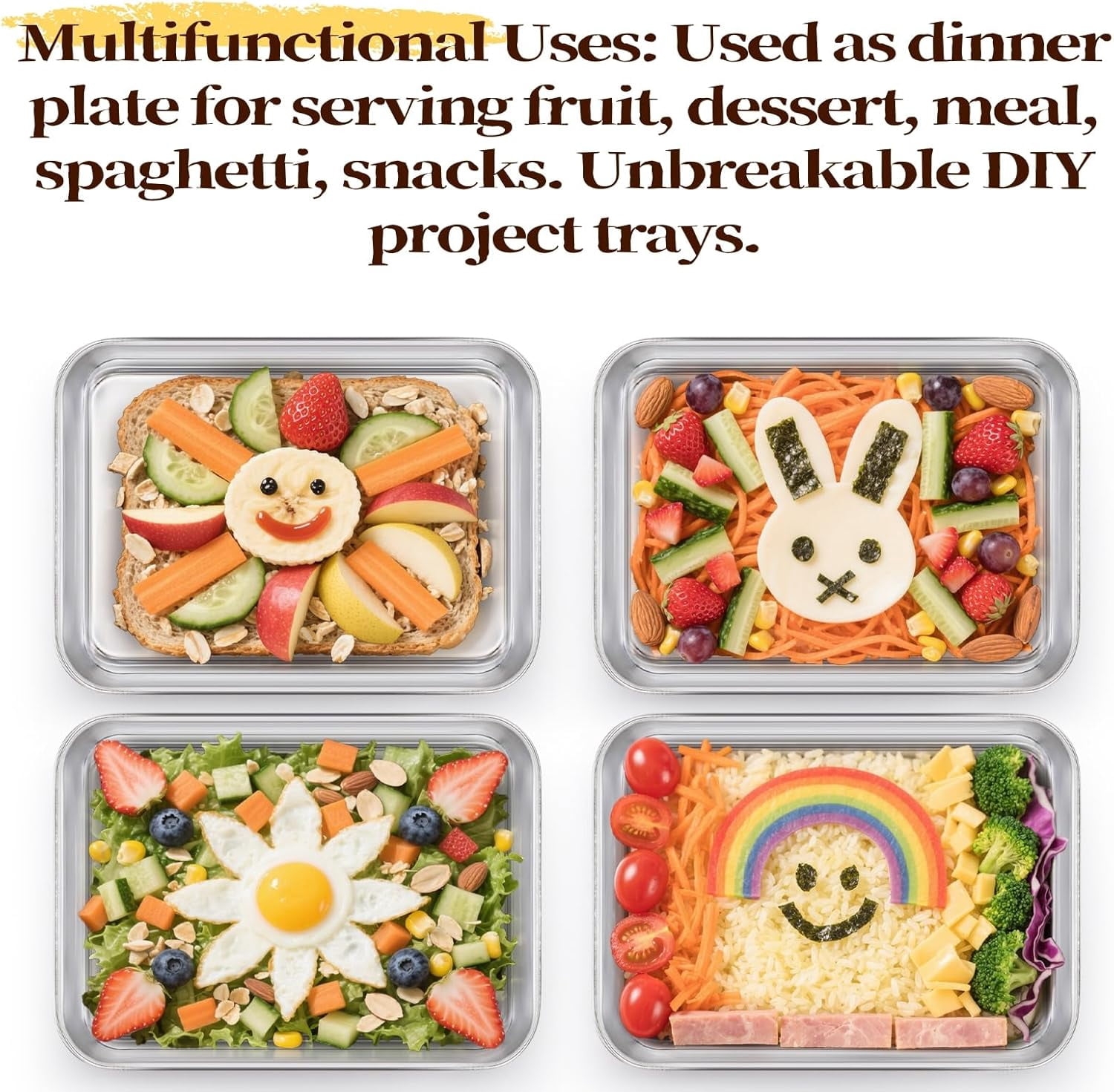 6 Pack Small Stainless Steel Plates, 9.2''L x 7''W Mini Metal Food Tray Plate, Portable Size Baking Sheets for Oven, Food Safe Smooth Polished for Picky Eaters, Campers, Hand Project