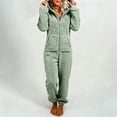 thumbnail image 3 of QATAINLAV Fleece Onesie for Women Cute Zipper Hooded Jumpsuit Sleepwear Fuzzy Warm Playsuits with Pockets Winter Clothes, Mint Green, M, 3 of 6