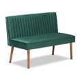 thumbnail image 3 of HomeStock City Chic Mid-Century Modern Emerald Green Velvet Upholstered and Walnut Brown Finished Wood 2-Piece Dining Banquette Set, 3 of 6