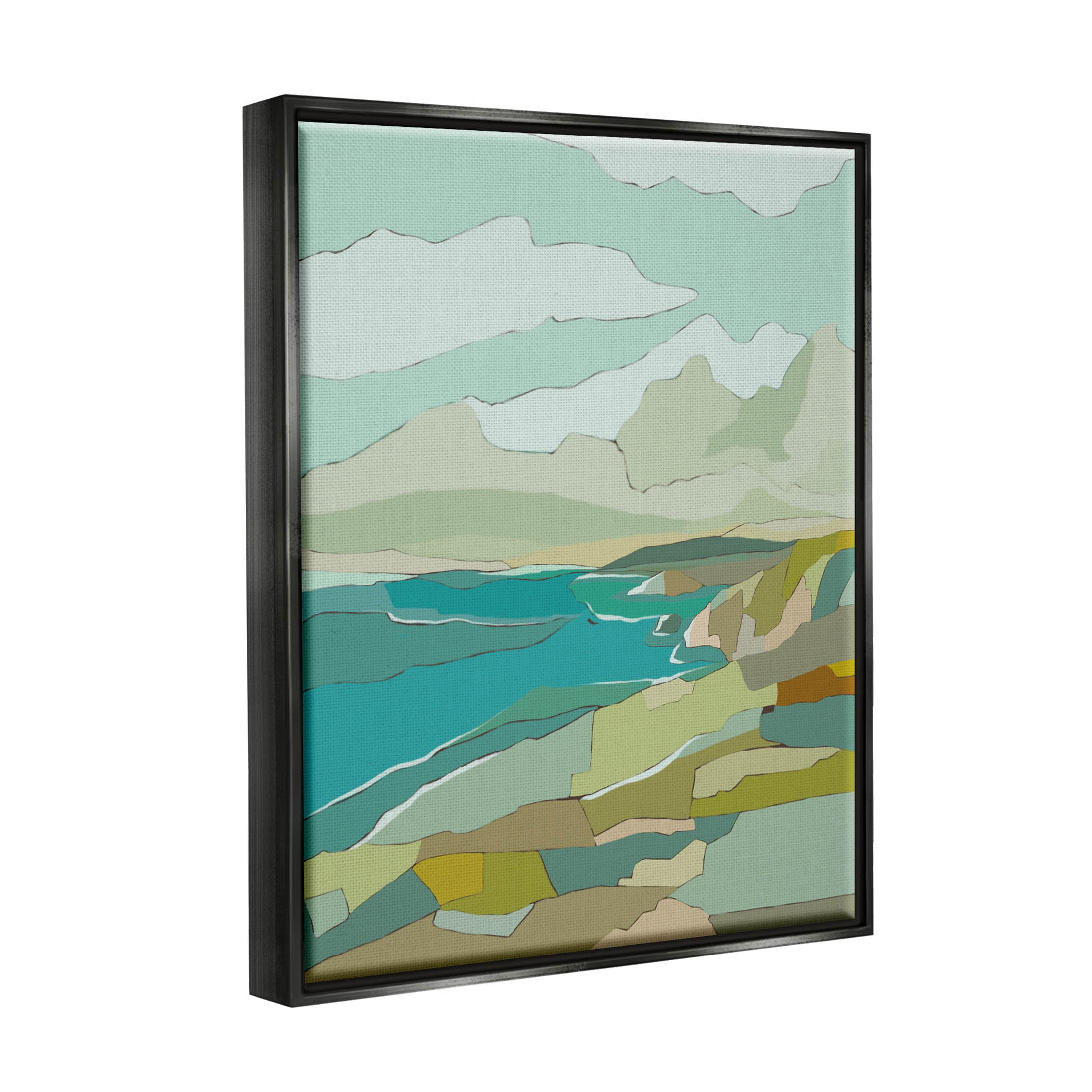 Stupell Industries Contemporary Mountainous Blocked Shore Graphic Art Jet Black Floating Framed Canvas Print Wall Art, Design by Nikita Jariwala